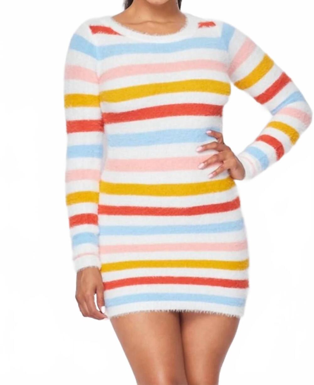 NEW HOT & DELICIOUS dee dee stripe fuzzy knit dress in multicolor